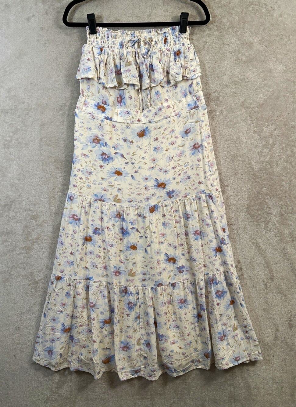 American Eagle Floral Strapless Tiered Ruffle Maxi Dress XXS Fairy Cottagecore